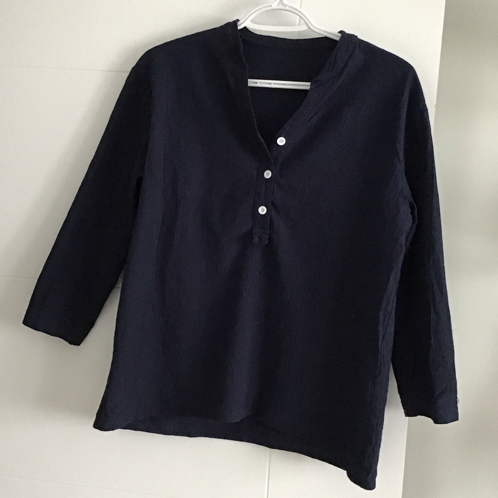 Navy Blue Button-Up Top